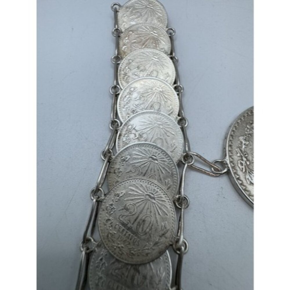 Vintage Mexican Coin Bracelet Solid Silver Unique Collectible Jewelry From 40s - Picture 15 of 16